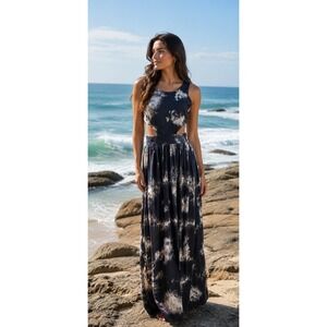 Tie Dye Maxi Dress Side Cut-Out Sleeveless Stretch Jersey Boho Scarlet Size 4